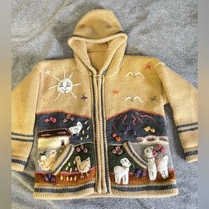 Handmade Wool Knit Jacket with Animal Design